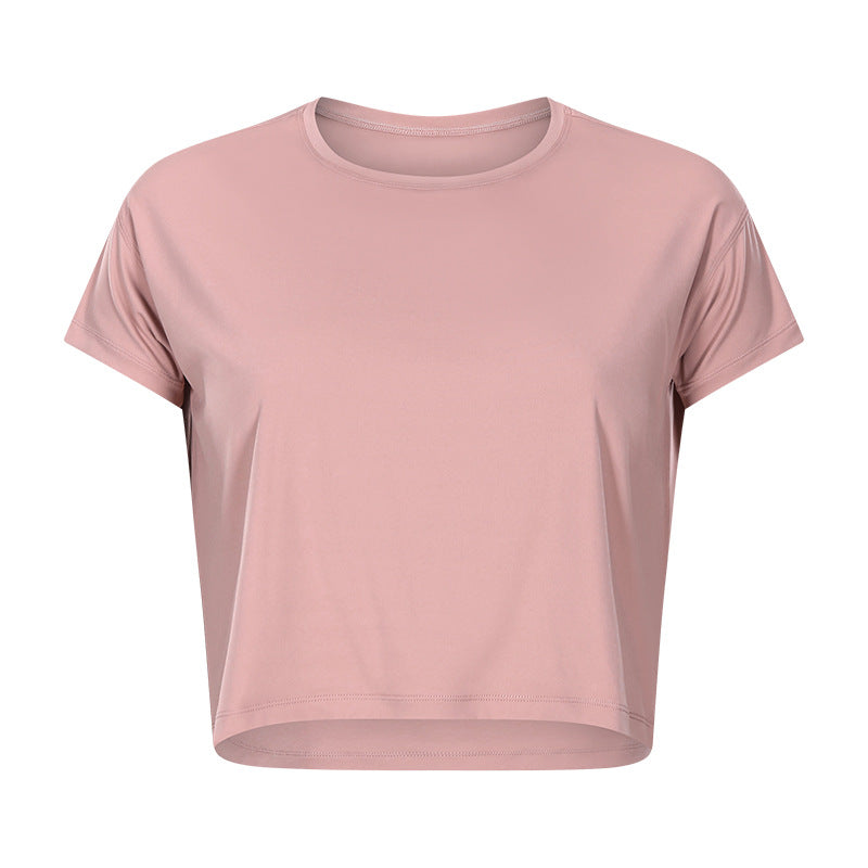 Sexy verkürztes Yoga T-Shirt für Damen, schnell trocknend, locker, atmungsaktiv, Outdoor-Sport-Trainingskleidung