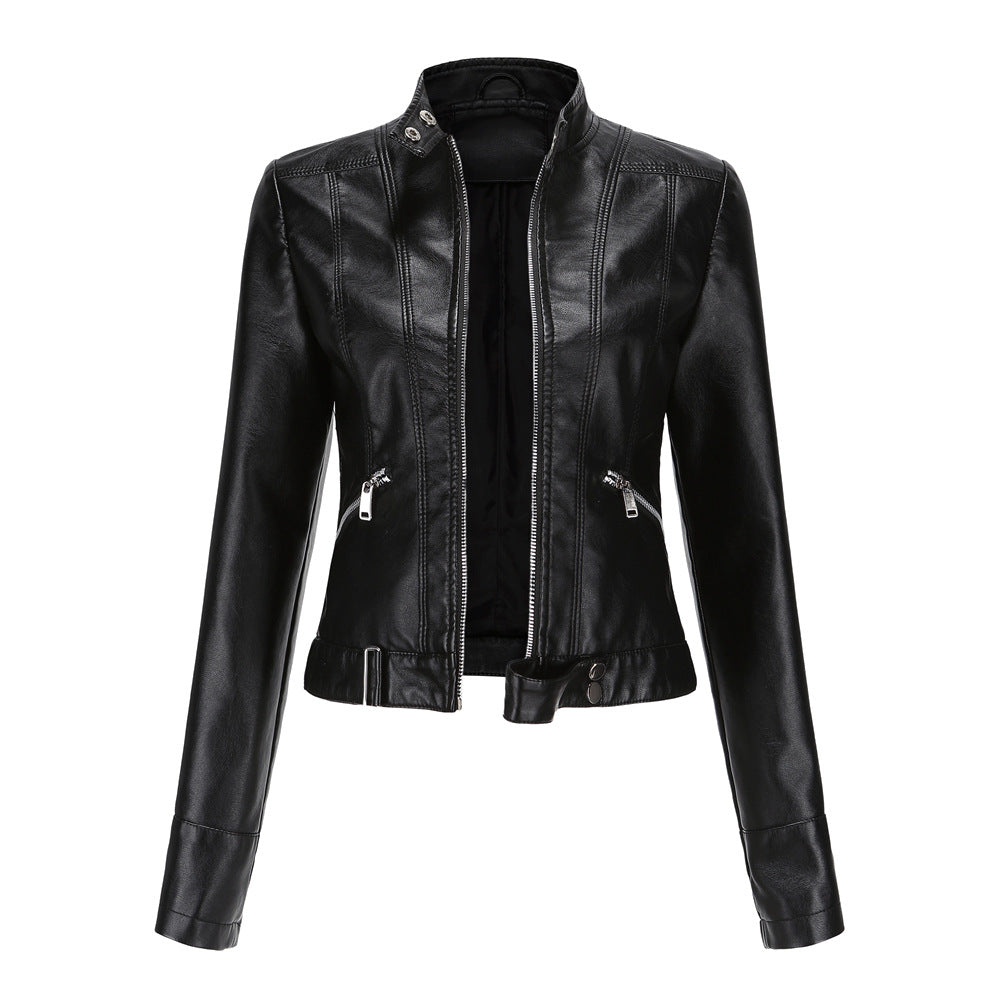 Neue Lederjacke Damen Kurz Jacke Frühling Herbst Stehkragen Lady Lederjacke Damen Bekleidung Dünne Lederjacke