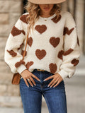 Damenbekleidung Herbst Winter Plüsch Liebe Herz bedruckt Locker Langarm Rundhals Pullover Sweatshirt