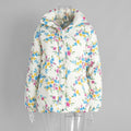Printed Cotton Padded Jacket Coat Women Autumn Winter Stand Collar Zipper Cotton Padded Jacket Thermal Cotton Padded Coat Women