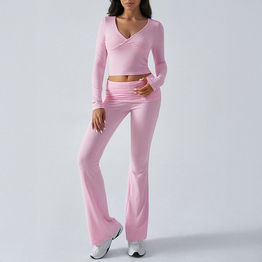 Yoga Clothes Slim Fit Sports Knitted Long Sleeved Trousers Two Piece Women Clothing