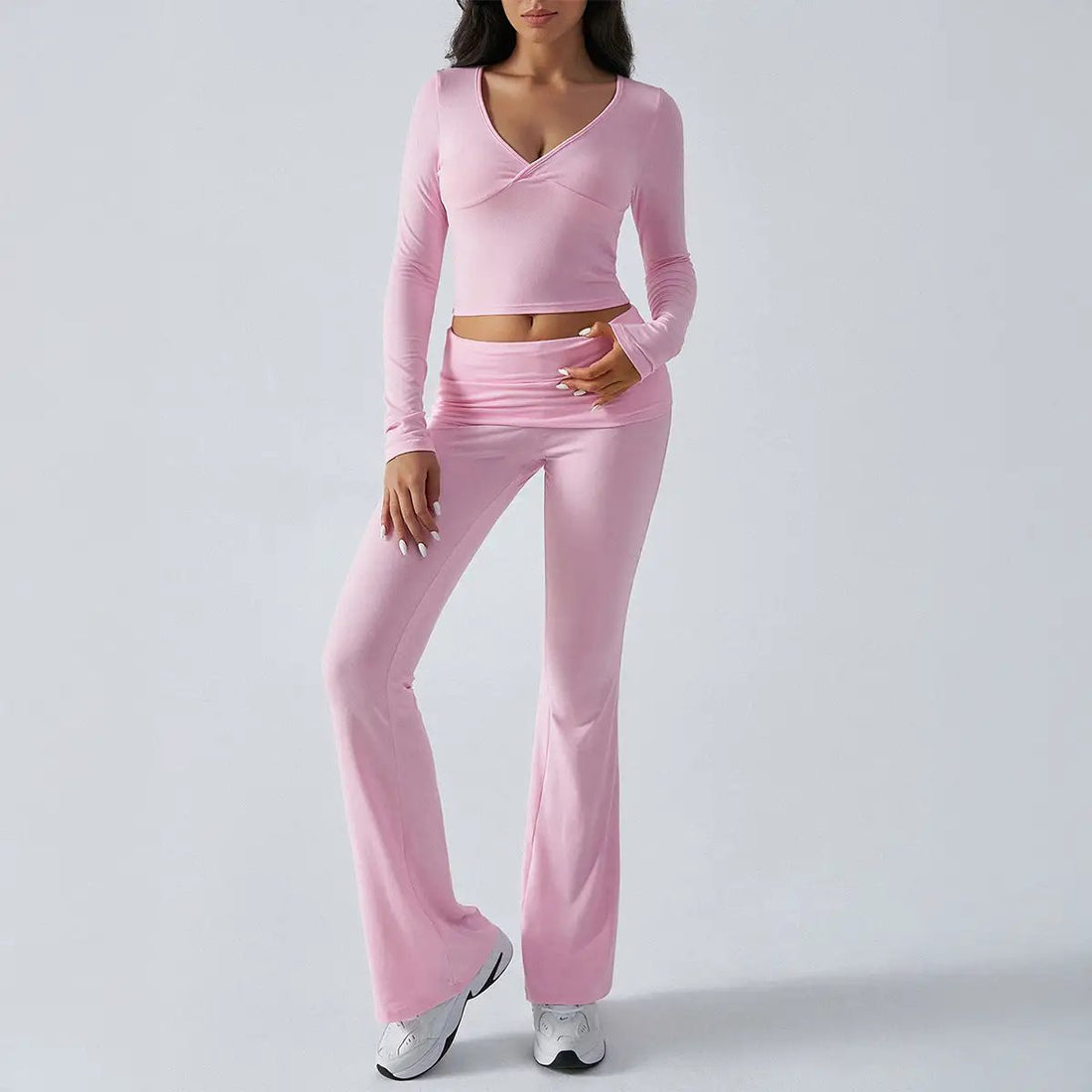 Yoga Clothes Slim Fit Sports Knitted Long Sleeved Trousers Two Piece Women Clothing by Wanita Store