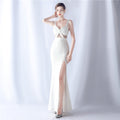 Beaded See through Wedding Exhibition Dinner Evening Dress