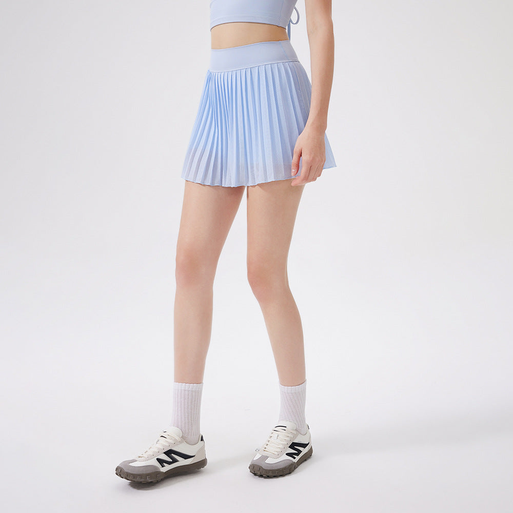 Summer Elastic High Waist Slimming Yoga Skirts Lined Light Belt Pocket Tennis Skirt Casual Outdoor Pleated Skirt