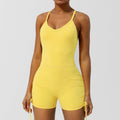 V Neck Jumpsuit Thin Strap Crossing Beauty Back Yoga Clothes Tight Shorts Sleeveless Leotard With Chest Pad