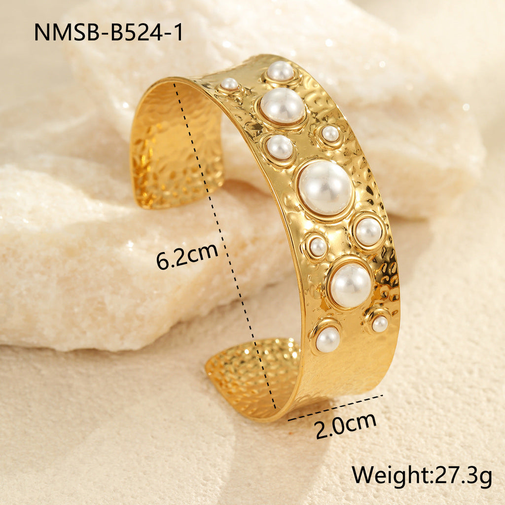 Medieval Titanium Steel Bracelet Color Natural Stone Special Interest Design Stainless Steel Open Ended Bracelet