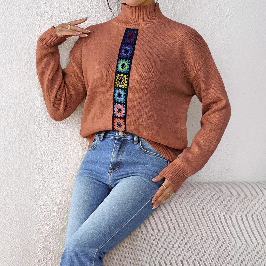 Damen Kleidung Persönlichkeit Farbe Zufällig Imitiert Handgehäkeltes Patchwork Gewebtes Oberteil Pullover