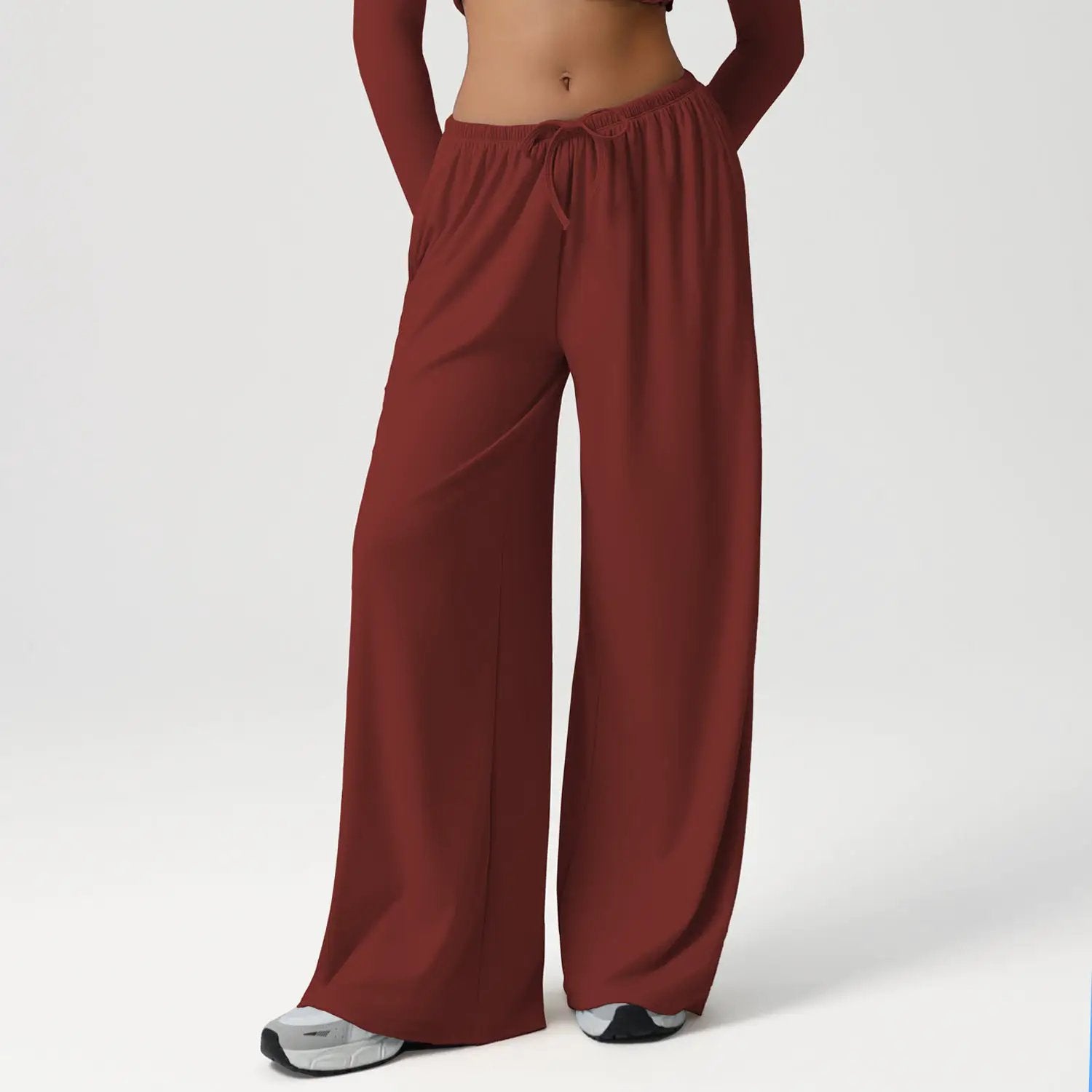 Autumn Winter Wide Leg Women Sports Pants Loose Low Waist Fitness Pants Drawstring Elastic Casual Yoga Pant Belt Pocket by Wanita Store