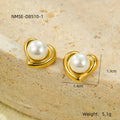 Retro Light Luxury High Grade Stainless Steel Gold Plated Heart Inlaid Pearl Titanium Steel Ear Studs Earrings Ornament