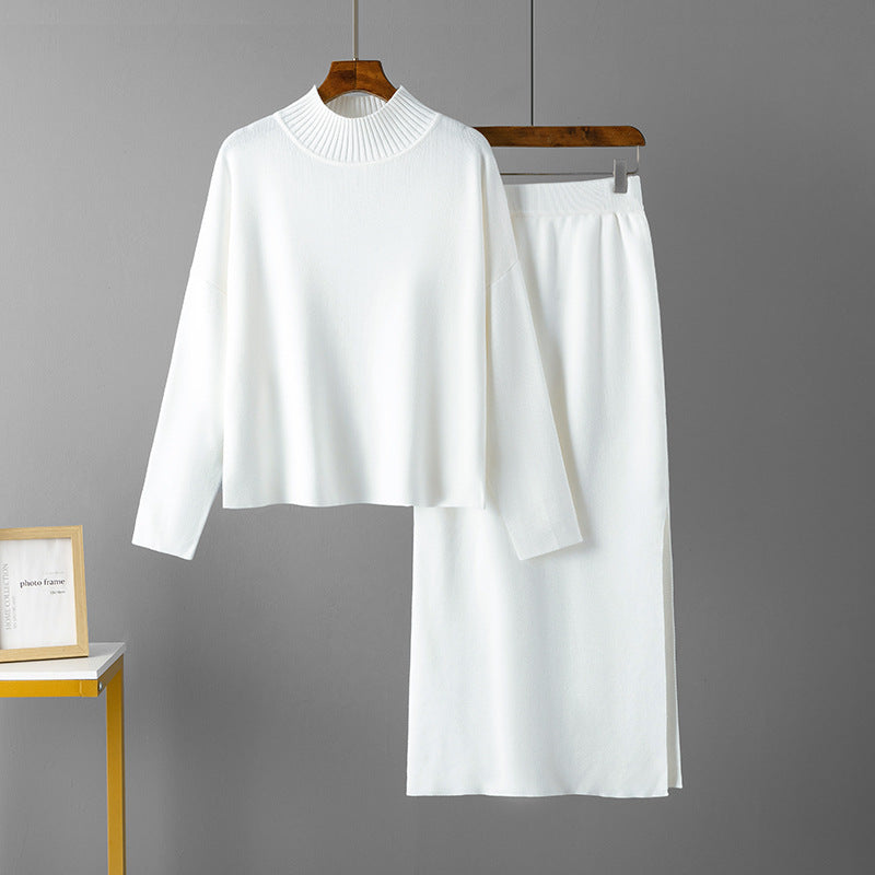 Damenbekleidung Herbst Lässig Locker Langer Rock Zweiteiliger Anzug Pullover