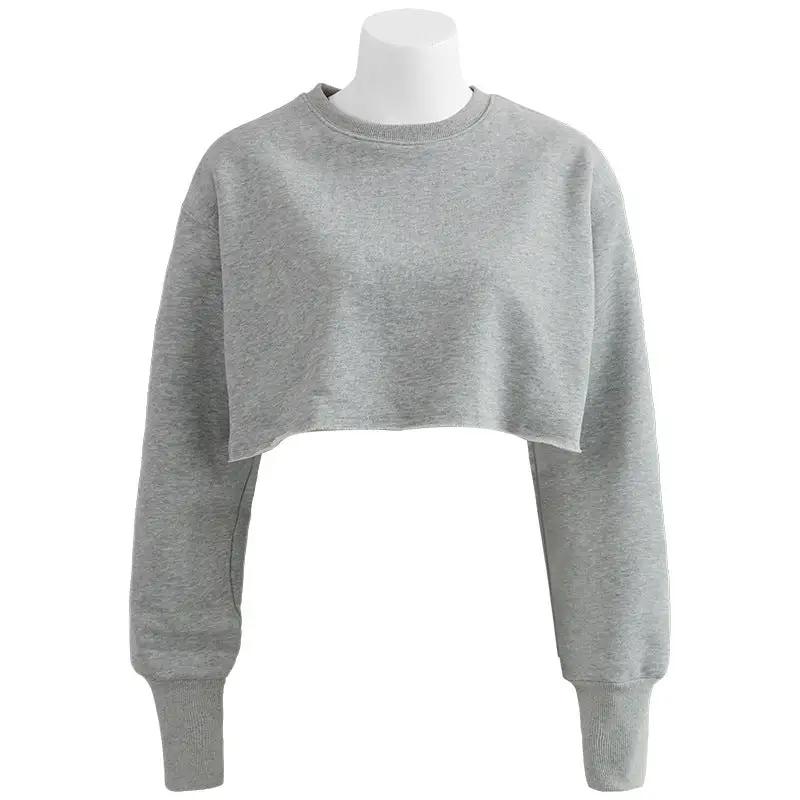 Cropped Cropped Hoodie Women Clothing Fleece Lined Pullover Long Sleeve Yoga Fitness Sports Coat by Wanita Store