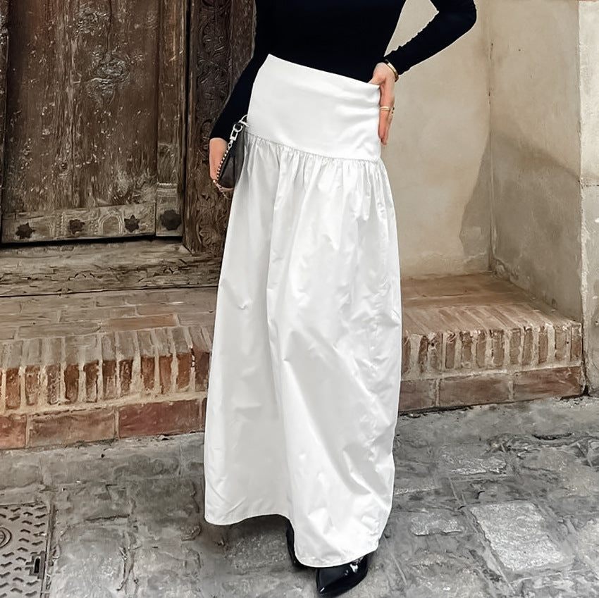 Herbst Französisch Lässiger Eleganter High Waist Locker Bequemer Weißer Baumwoll-Maxirock