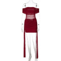 Women Mesh Stitching Sexy Spicy Girl Ribbon Off Shoulder Slim Fit Sheath Dress