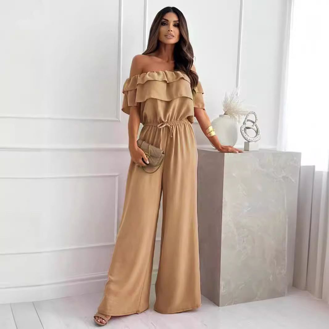 Damenbekleidung Sommer Einfarbig Büro Rüschen One Shoulder Kurzarm Jumpsuit