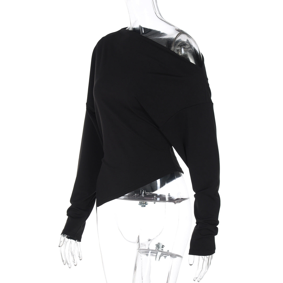 Women Clothing Summer Simple Shoulder Stretch Slim Fit Slit Long Sleeve T shirt Top