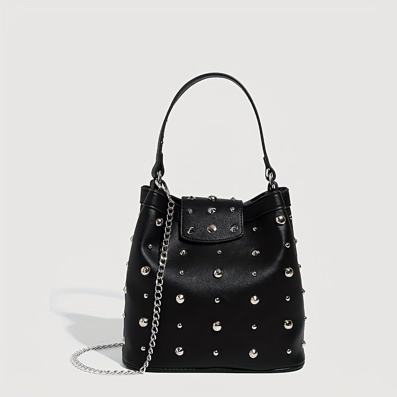 Retro Nieten Tasche Sexy Lokomotive Tragetasche Trendy Punk Eimertasche Umhängetasche mit Kette