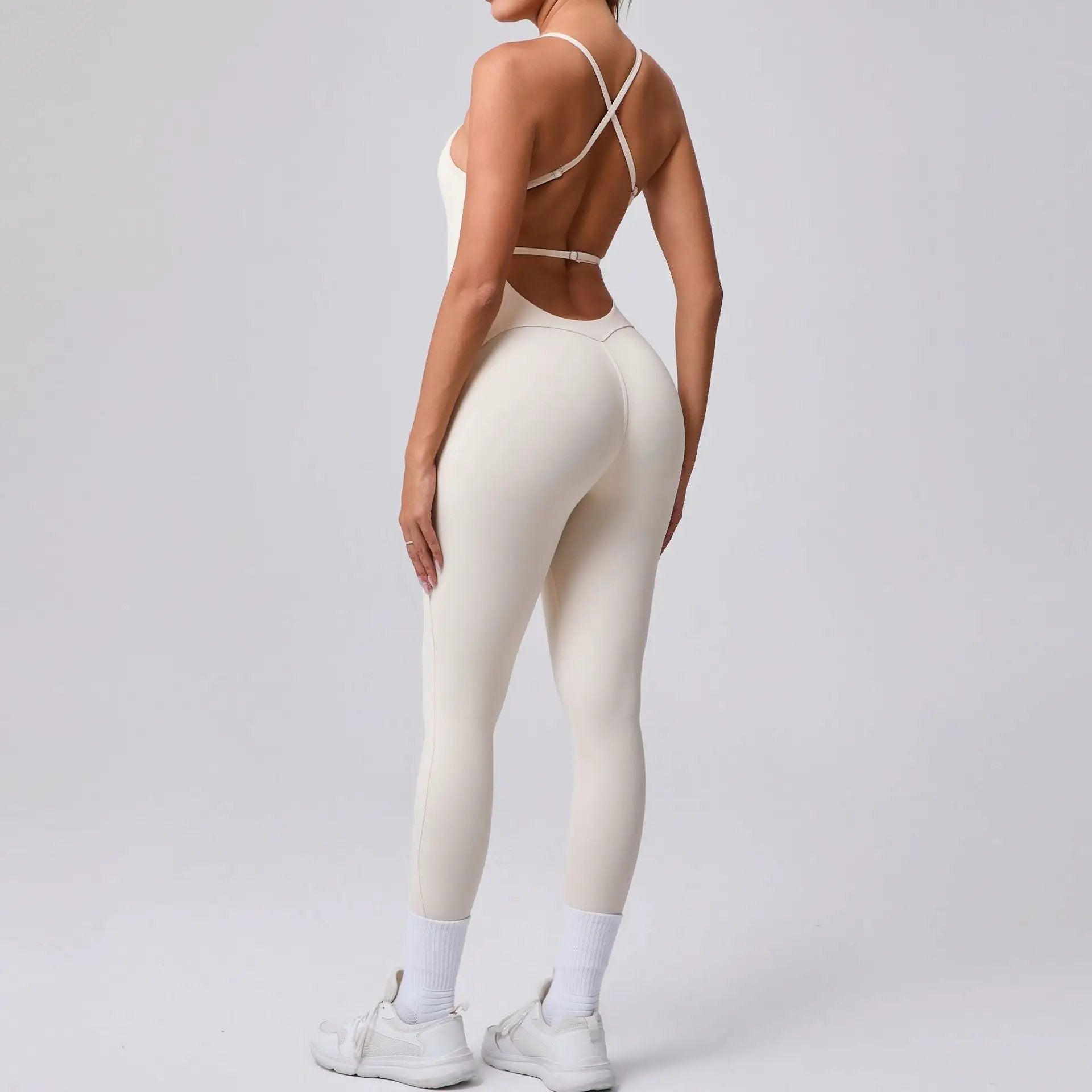 Adjustable Shoulder Strap Beauty Back Peach Hip Sports Fitness Clothes Tight Yoga Jumpsuit by Wanita Store