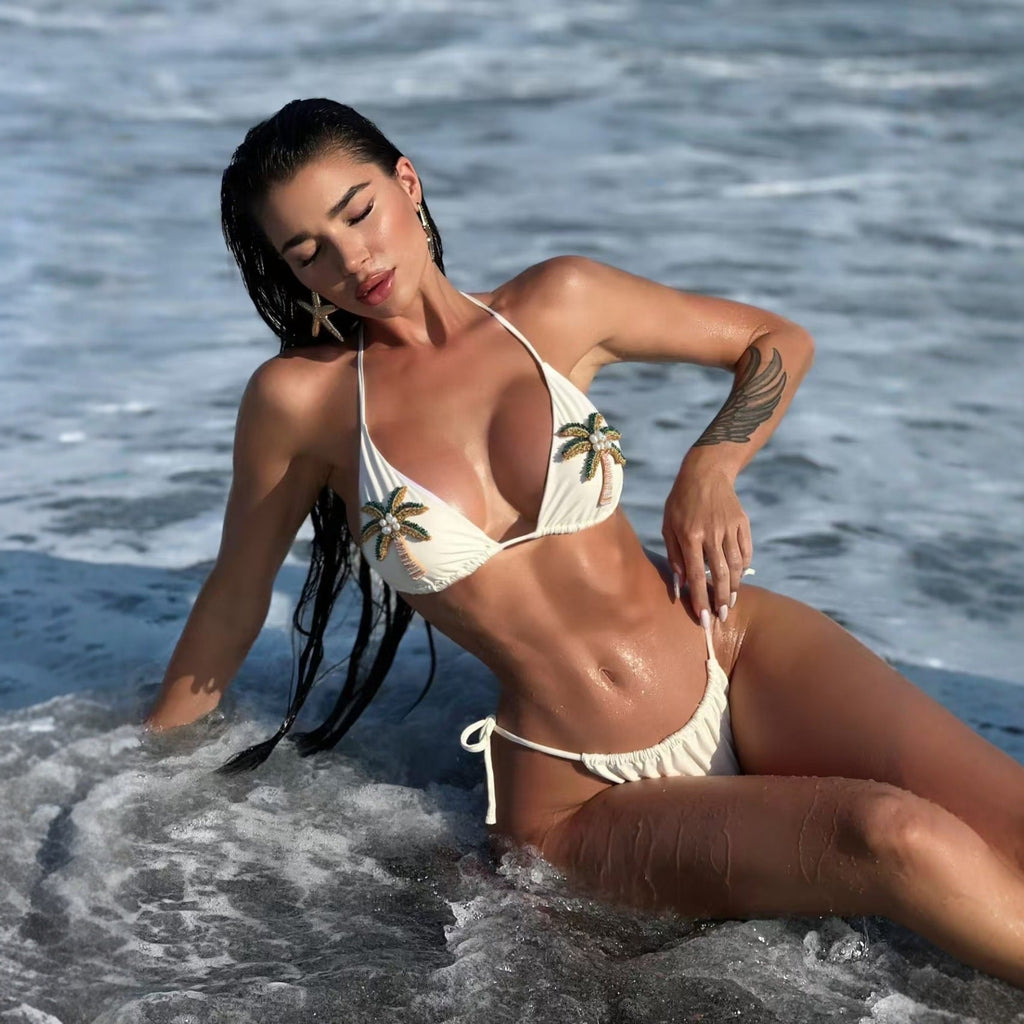 Bikini Three Dimensional Bead String Jewelry Women Split Sexy Swimsuit Set