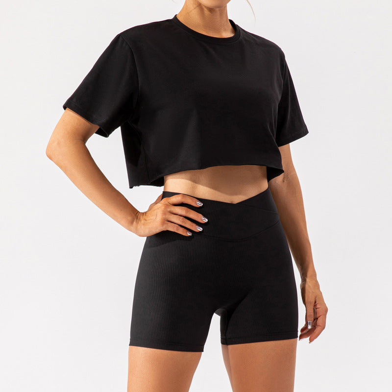 Outdoor Tanzsport Kurzarm Yoga-Anzug Damen Lässiges Lauf-Fitness-Top Lockeres Trainings-T-Shirt Damen