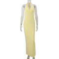 Women Clothing Summer Sexy V neck Halter Backless High Waist Slim Solid Color Dress