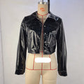 Women Clothing Fall Winter Lapels Faux Leather Long Sleeved Women Single Breasted Women Leather Jacket Small Coat Jacket Women