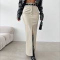 Herbst Premium Eleganter Fleecegefütterter Mattleder-Rock mit hoher Taille, schmaler Passform, sexy Schlitz, gerader Schnitt für Damen, ohne Gürtel