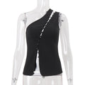 Women Clothing Summer Diagonal Collar Hooks Sexy Sleeveless Vest