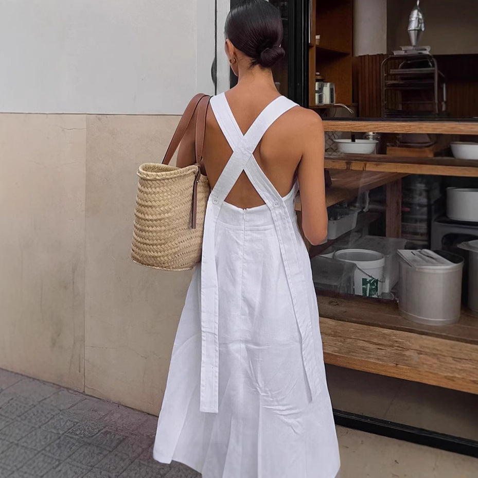 Summer Elegant Loose Halter Sexy Black Dress French Elegant Backless Women Short Dress