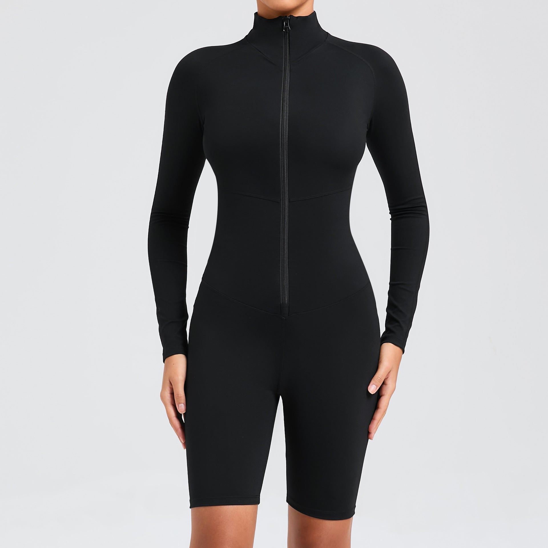 Belly Contracting Long Sleeve Zipper One Piece Dance Fitness Sports Jumpsuit Belly Contracting Close Fitting Yoga Clothes