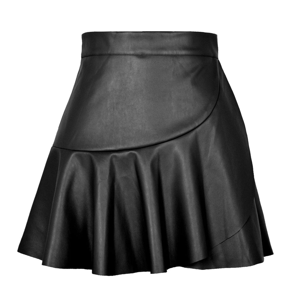 High Waist Rüschen Unregelmäßiger Asymmetrischer Lederrock Rock Sexy Sexy Kunstlederrock Damenbekleidung