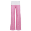 Women Clothing Casual Pajamas Trousers Turn Waist Contrast Color Stripes Knitted Trousers All Match Smooth Straight Leg Trousers