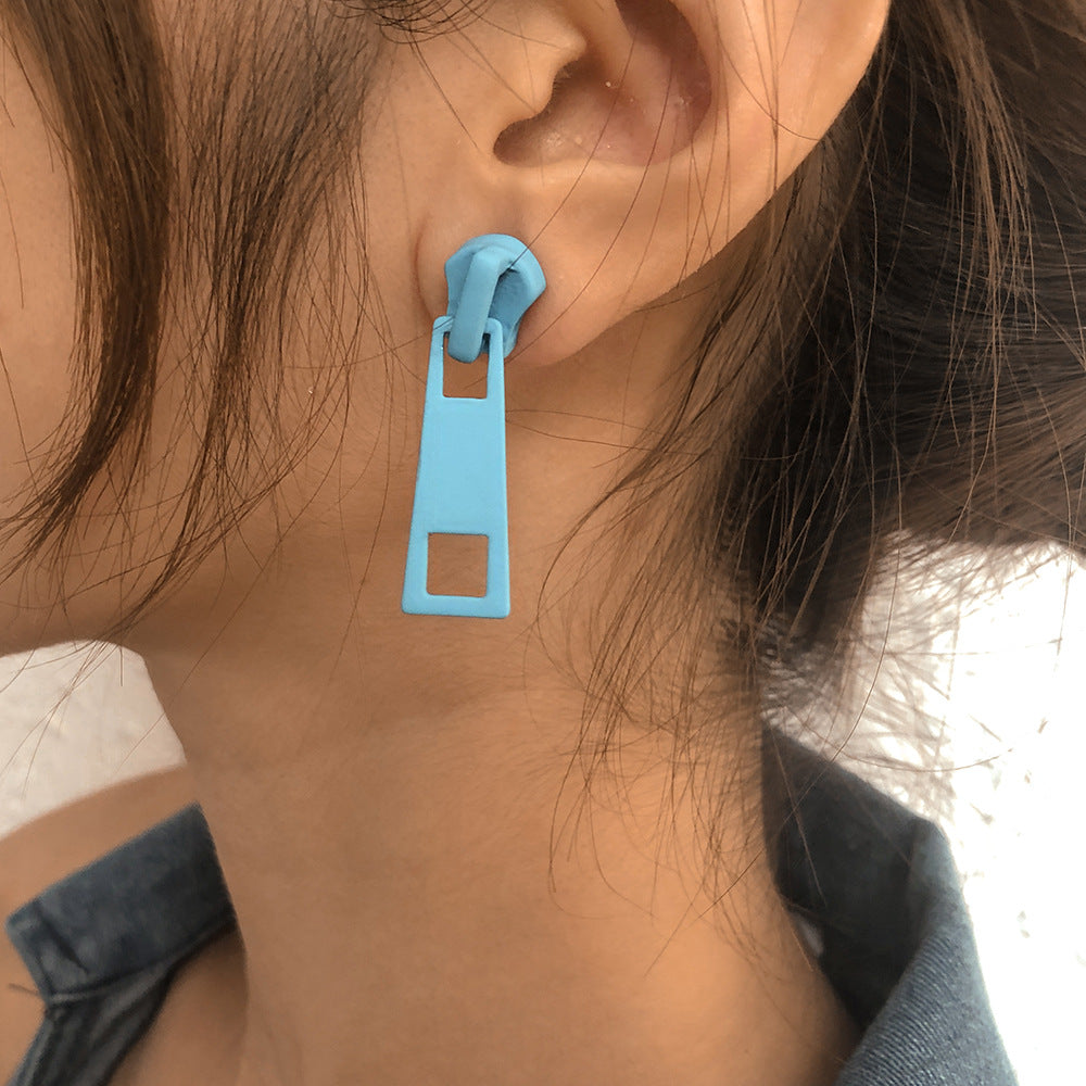 Creative Design Personality Zipper Lock Head Stud Earrings Ornament Simple Multicolor Earrings