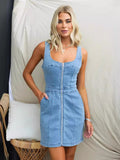 Frühling Sommer Casual Slim Denim Ärmelloses Kleid Damenbekleidung