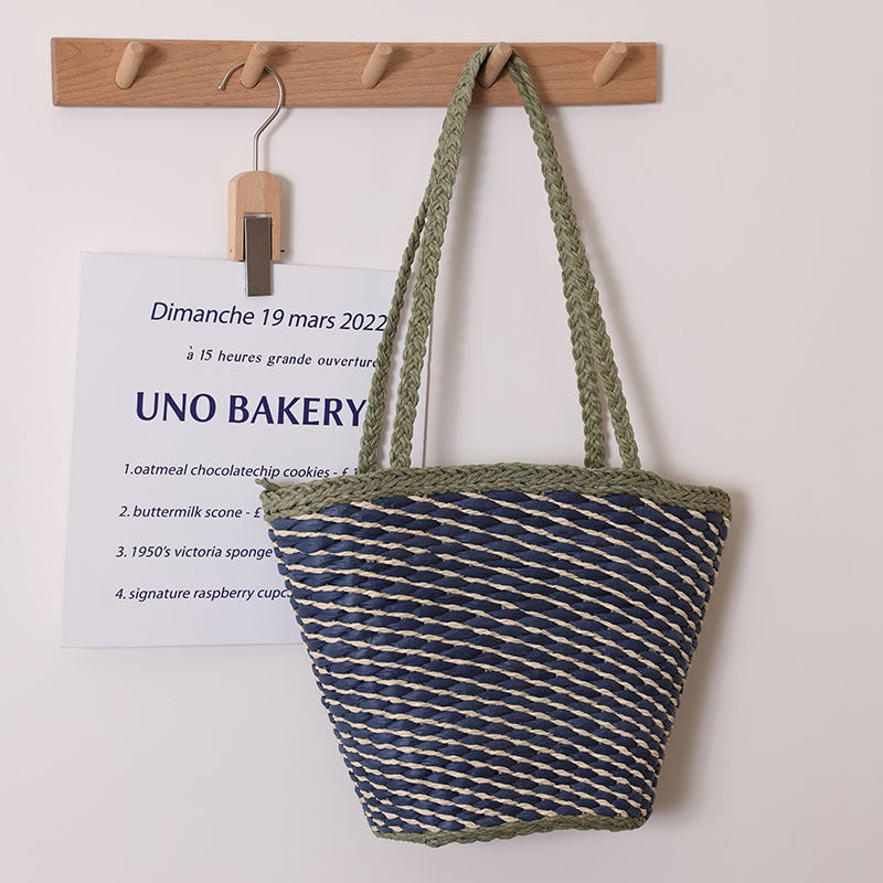 Besondere Design-Kontrastfarbe Eine-Schulter-Strohtasche Einfache Twill-gewebte Tragetasche Damen Strandurlaub Strandtasche