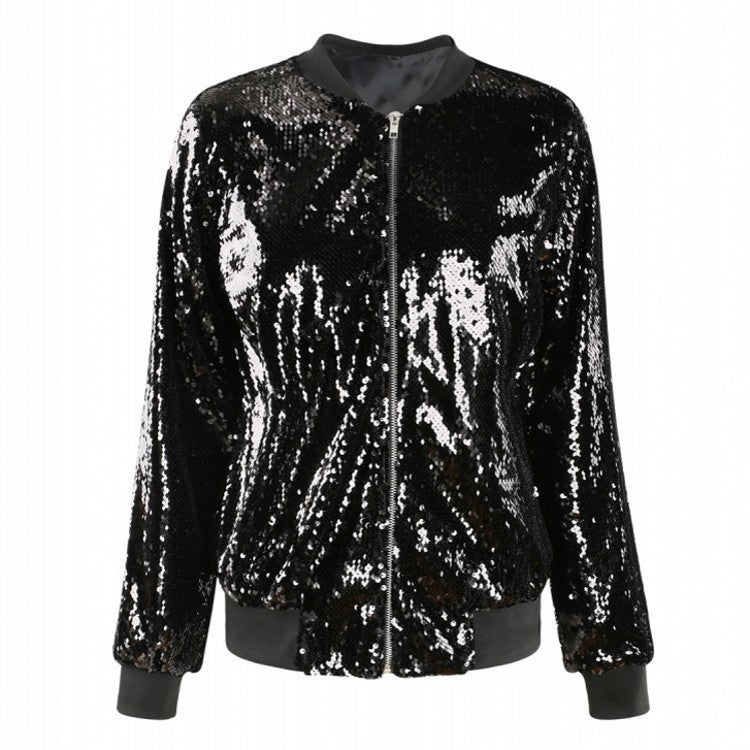 Lässige Damen Herbst Pailletten Jacke plus Größe Loose Varsity Jacke Jacke Damen Bekleidung