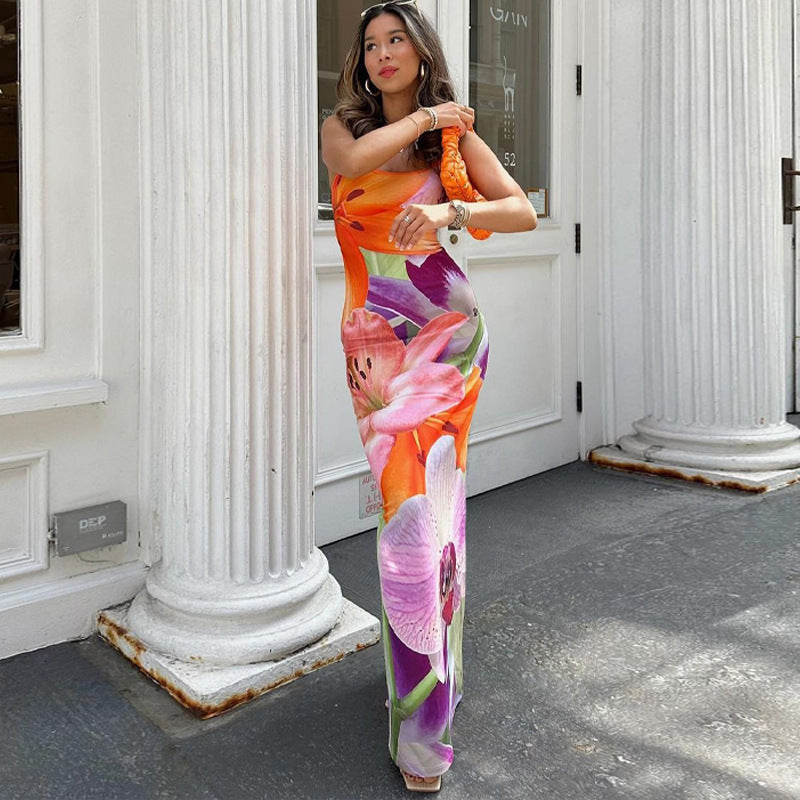 Damen Kleidung Sommer Sexy Fashionista Rückenfreies Kleid mit Schlitz und Trägern Damen