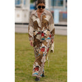 Autumn Winter Long Sleeved Casual Vacation Two Piece Set Loose Printed Pocket Solid Suit