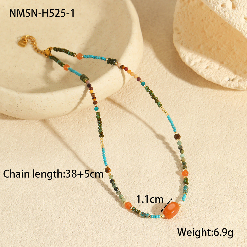Affordable Luxury Natural Stone Necklace Stainless Steel Clavicle Chain Fresh Niche Multi Treasure Retro Necklace