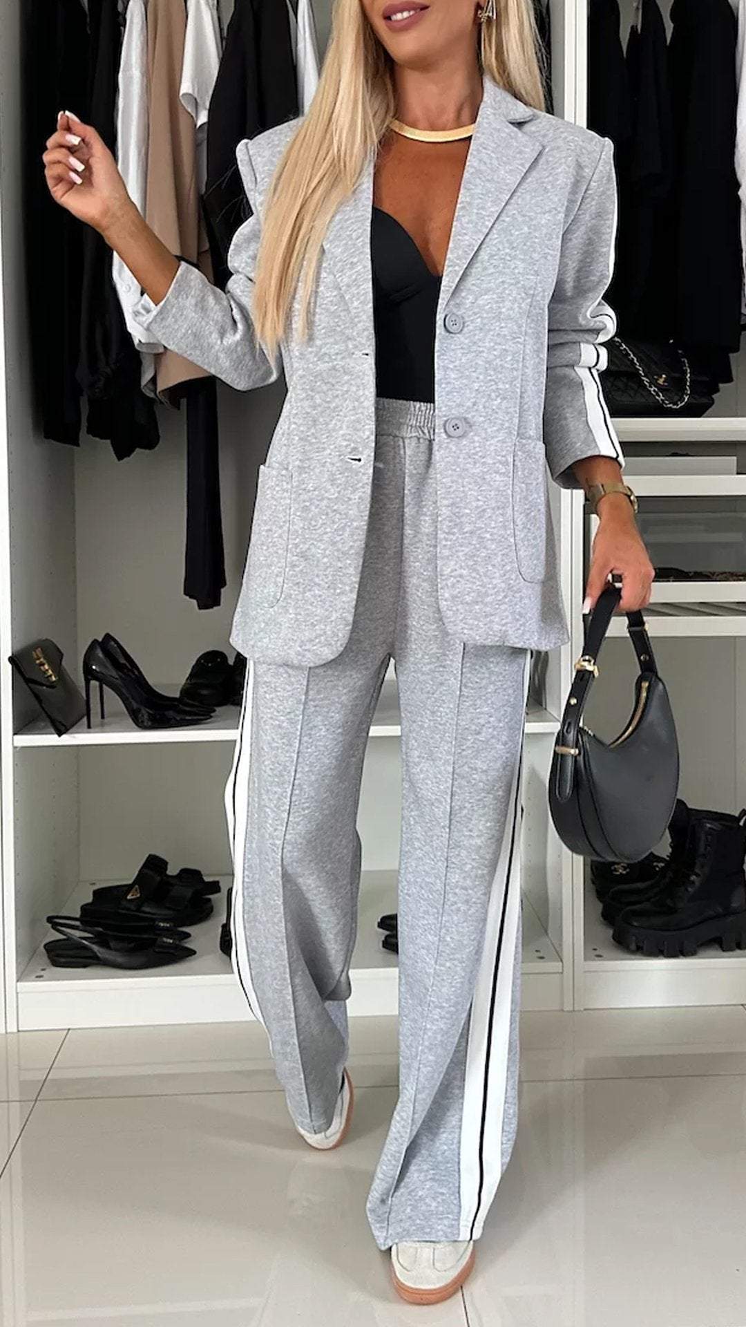 Herbst Winter Damen Langarm Revers Freizeitanzug
