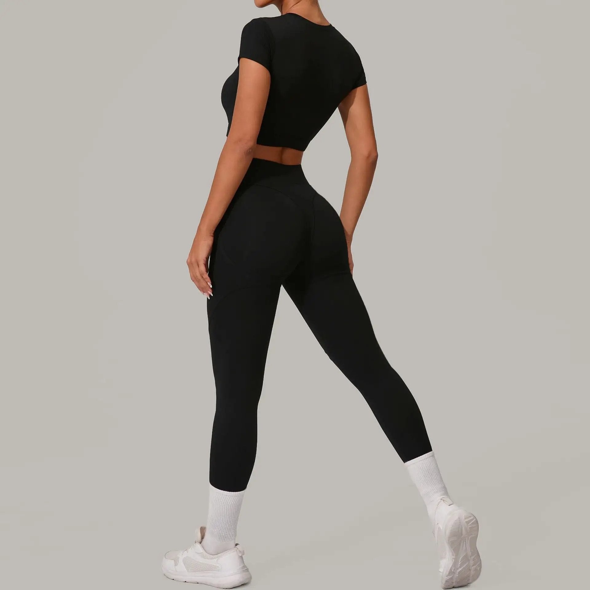 Autumn Sand Brushed Yoga Two Piece Sets Tight High Waist Hip Lifting Yoga Running Exercise Workout Outfit by Wanita Store