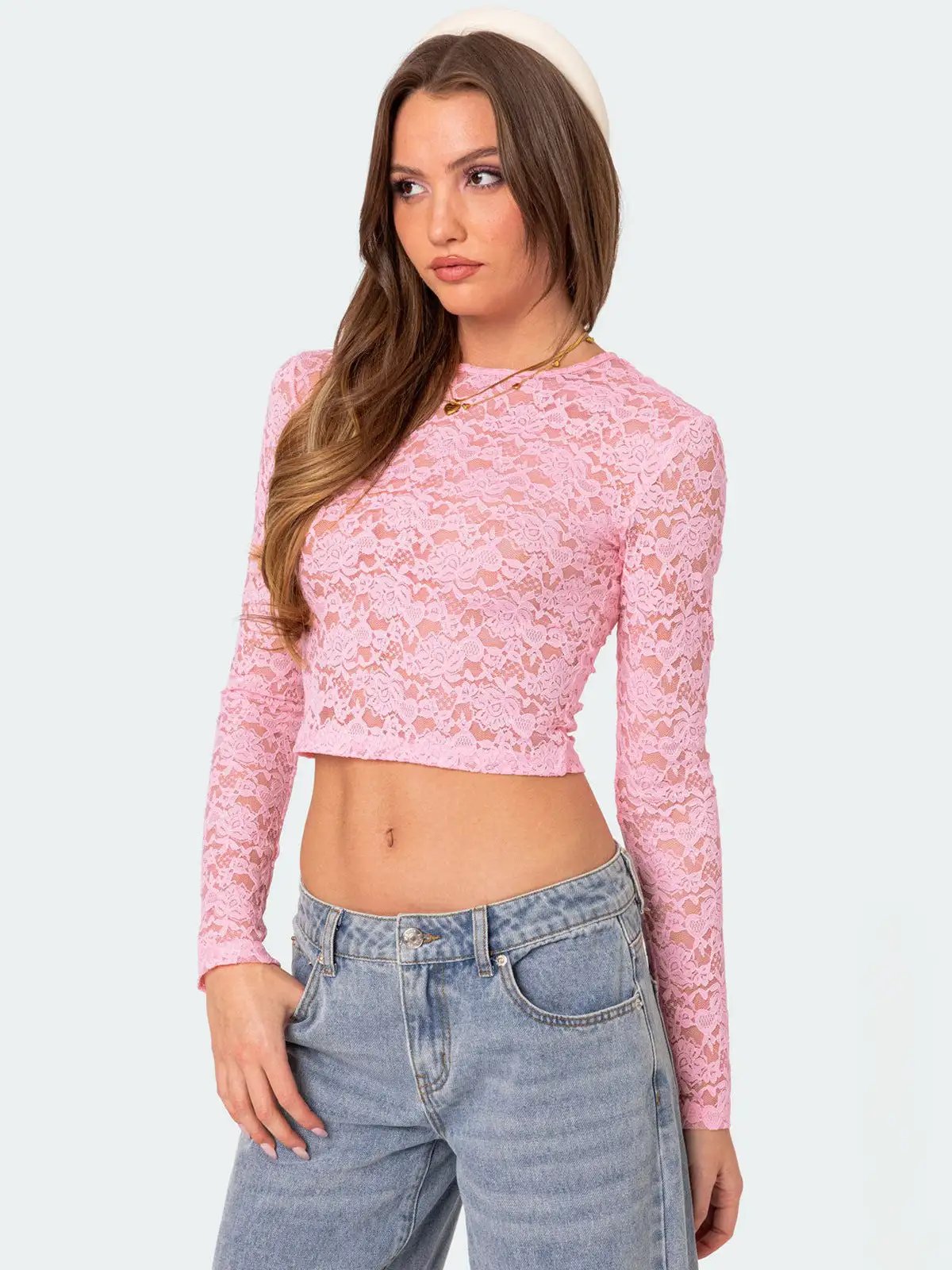 Private Clothes Sexy Lace Short Top Sexy Beautiful Slim Fit Long Sleeve T Shirt Women Summer by Wanita Store