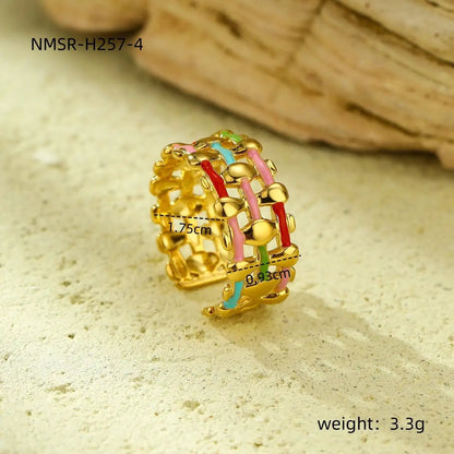 18K Gold Plated Stainless Steel Ring Women Geometric Abstract Colorful Oil Necklace Ring Ornament by Wanita Store