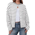 Autumn Winter Women Clothing Striped Contrast Color Sweater Long Sleeve Casual Cardigan