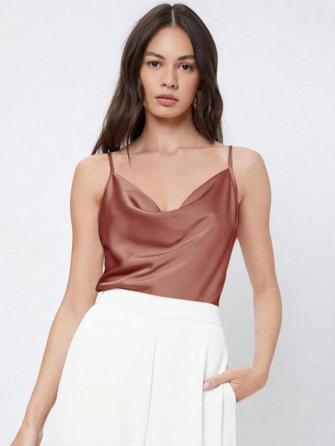 Unterwäsche Seidenähnliches Satin-Top Damen Stehkragen Oberbekleidung Sexy Unterhemd Swing-Kragen Kurzes Top