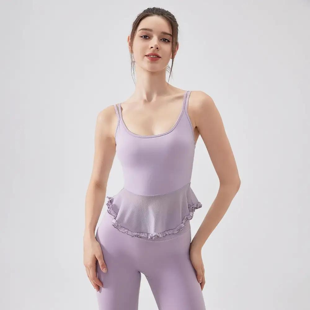 Air Sense Spun Yarn Beauty Back Lace Yoga Vest with Chest Pad Pilates Workout Bra Sports Underwear for Women by Wanita Store