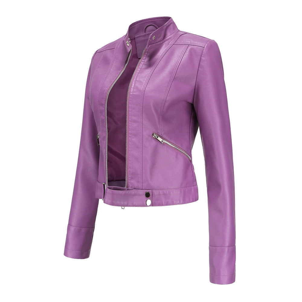 Neue Lederjacke Damen Kurz Jacke Frühling Herbst Stehkragen Lady Lederjacke Damen Bekleidung Dünne Lederjacke