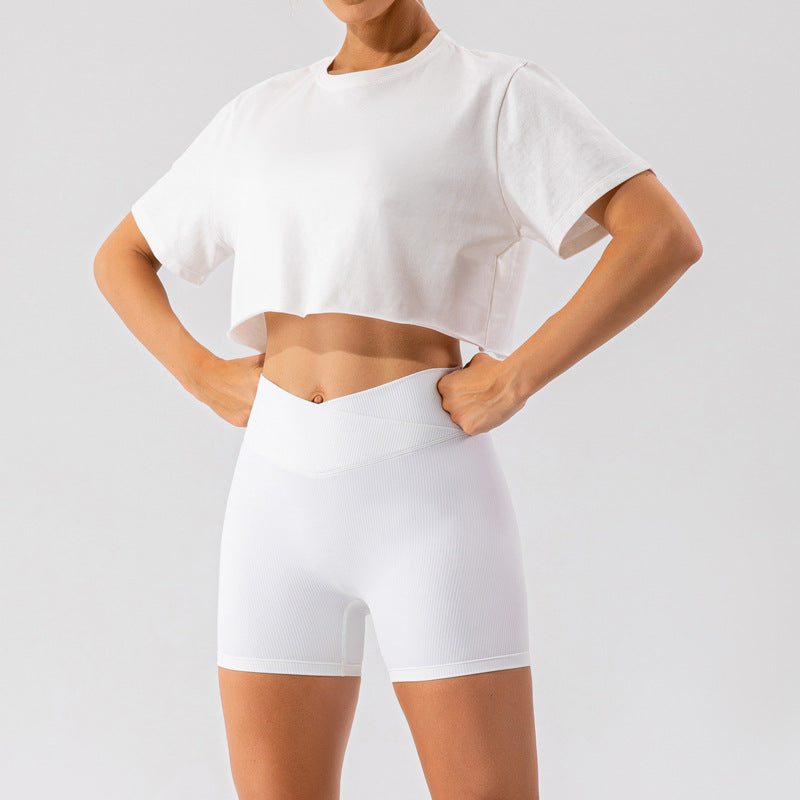 Outdoor Tanzsport Kurzarm Yoga-Anzug Damen Lässiges Lauf-Fitness-Top Lockeres Trainings-T-Shirt Damen