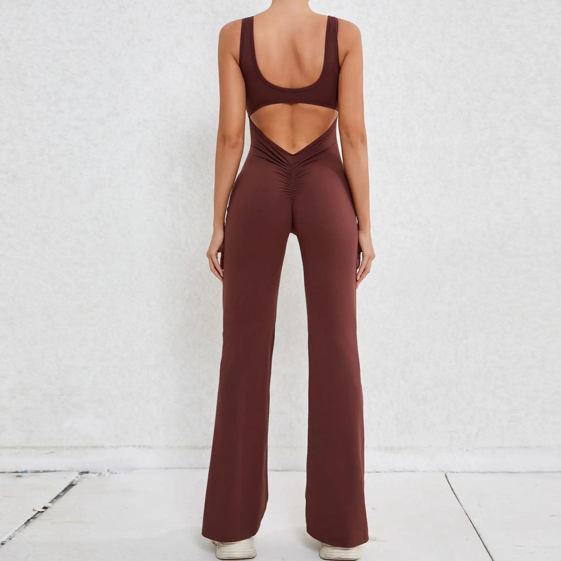 Autumn Sand Hollow Out Cutout Beauty Back One Piece Peach Hip Lifting Sport Workout Clothes Micro Pull Yoga Jumpsuit Jumpsuit by Wanita Store