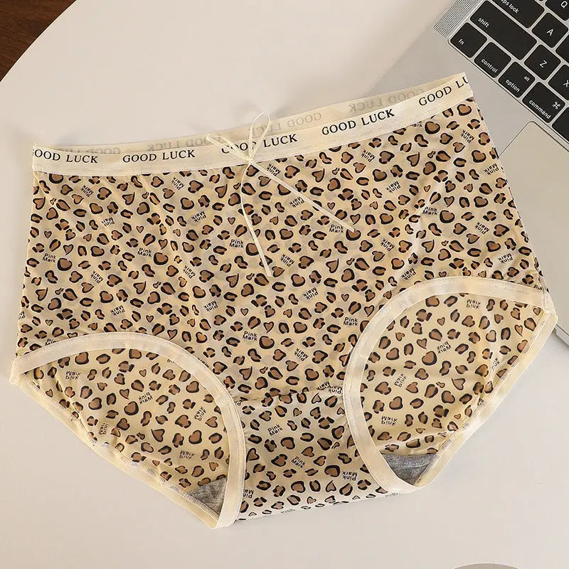Ice Silk Seamless Underwear for Women, Hot Leopard Print Ice Silk Silk Protein Antibacterial Crotch Women&