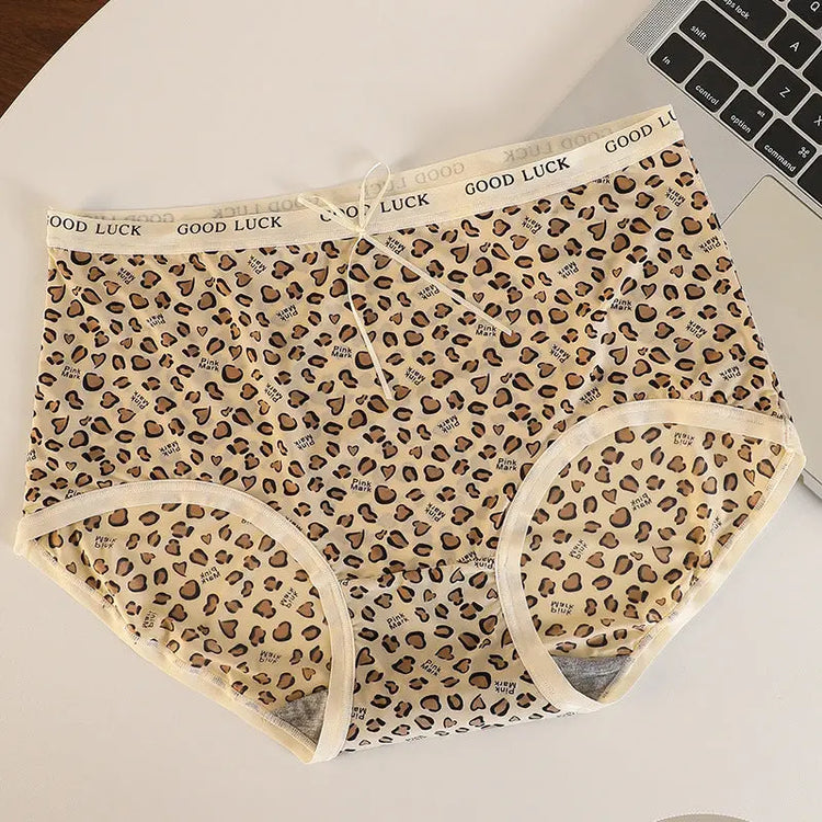 Ice Silk Seamless Underwear for Women, Hot Leopard Print Ice Silk Silk Protein Antibacterial Crotch Women&